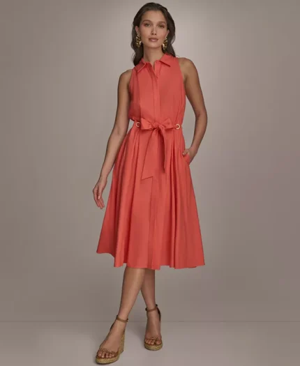 Women's Belted Sleeveless Shirtdress